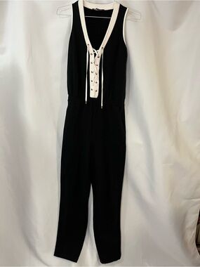 Boston Proper lace up black and white jumpsuit